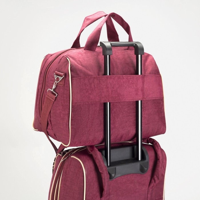 Чемодан малый с сумкой, 20", отдел на молнии, наружный карман, цвет бордовый