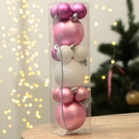Шары ёлочные новогодние, на Новый год, d=3 и d=6, 15 шт., цвет розовый и белый