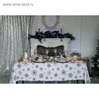Скатерть "Доляна" Синие снежинки 250х146 +/- 3 см, 100% хлопок, 164 г/м2