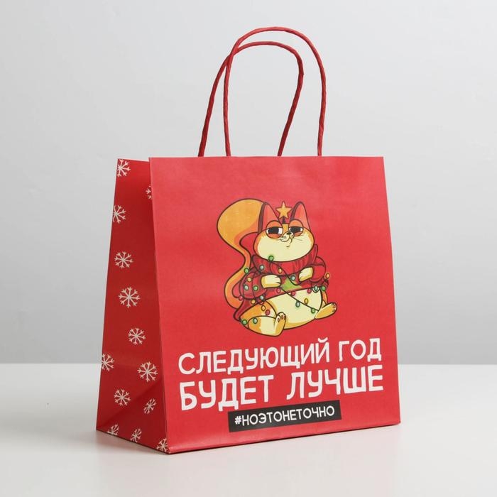 Пакет подарочный новогодний &laquo;Следующий год будет лучше&raquo;, 22 х 22 х 11 см