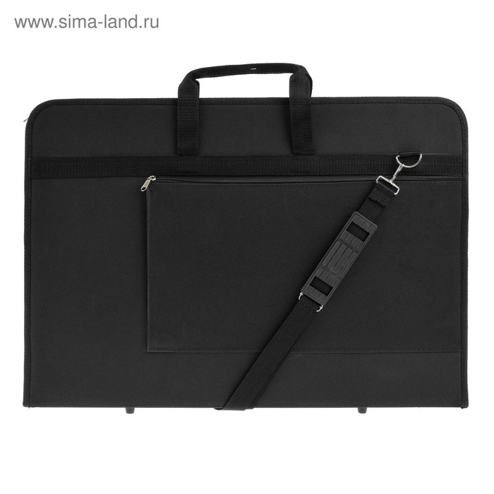 Папка для чертежей и рисунков А2, 640 х 450 х 30 мм, с ручками, текстильная, Estado, с карманом, чёрная