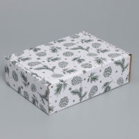 Коробка новогодняя складная &laquo;Шишки&raquo;, белый, 27 х 21 х 9 см, Новый год