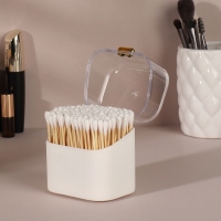 Органайзер для ватных палочек, с крышкой, 8,5 × 8 × 6,5 см, цвет белый/прозрачный Органайзер для ватных палочек, с крышкой, 8,5 × 8 × 6,5 см, цвет белый/прозрачный