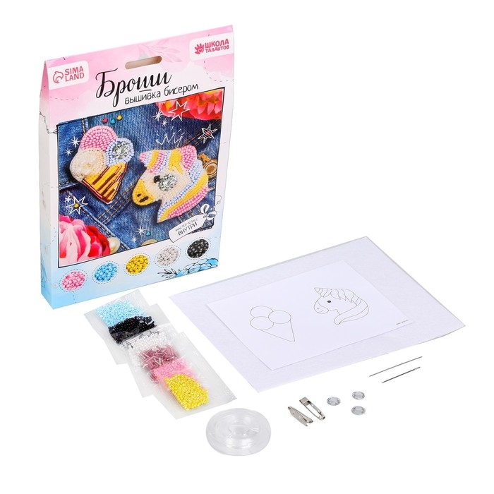 Вышивка бисером. Брошь &laquo;Единорог и мороженое&raquo;, набор для творчестваа