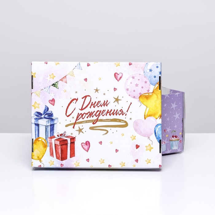 Складная коробка "С Днём Рождения", 31,2 х 25,6 х 16,1 см