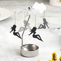Подсвечник вращающийся "Карусель с феями", серебряная, металл
