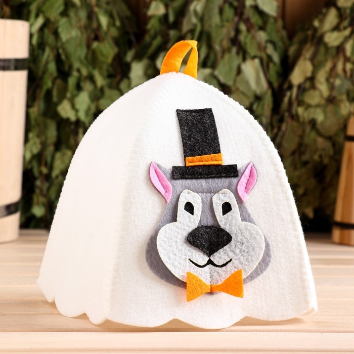 Шапка для бани с аппликацией Шапка для бани с аппликацией "сэр Волк"