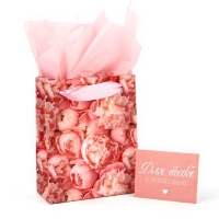 Пакет ламинированный двухсторонний &laquo;Пионы&raquo;, с тишью и открыткой, S, 12 х 15 х 5.5