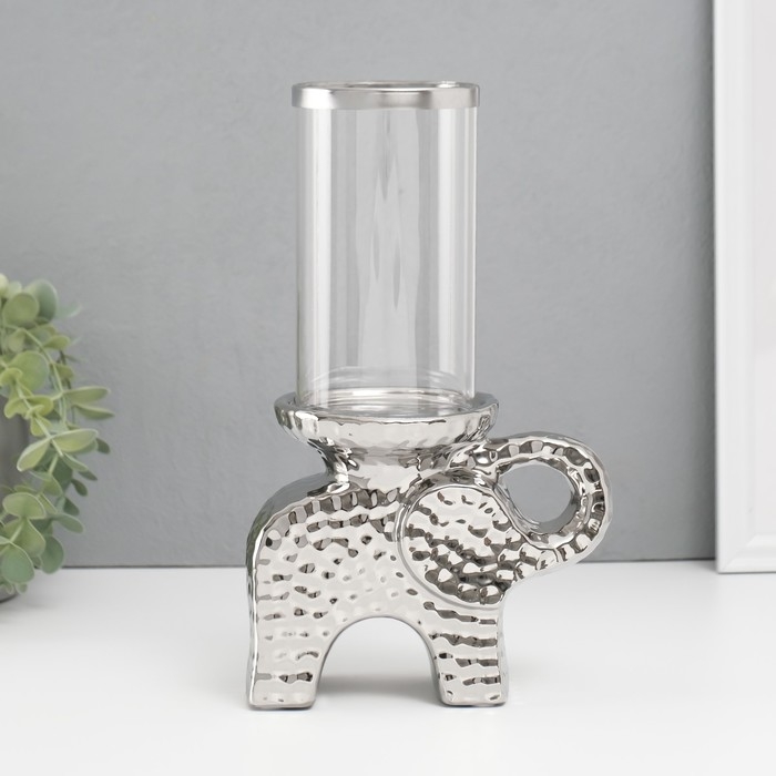 Подсвечник керамика, стекло на 1 свечу Подсвечник керамика, стекло на 1 свечу "Слон" d=8 см серебро 16х10х27 см