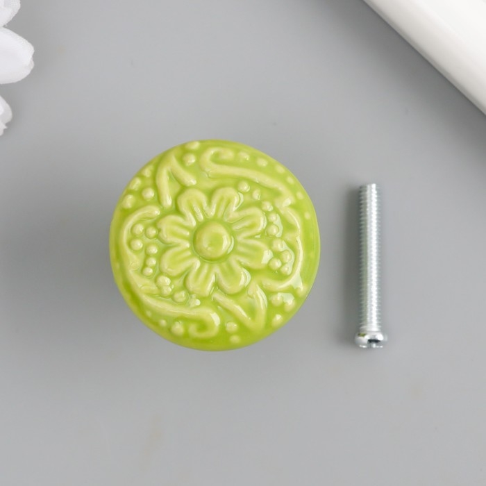 Ручка для шкатулки керамика, металл "Цветок" фисташка 3,4х3,4х3,4 см