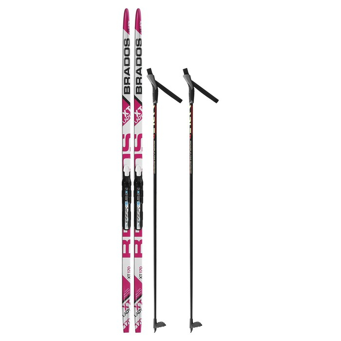 Комплект лыжный: пластиковые лыжи 170 см без насечек, стеклопластиковые палки 130 см, крепления NNN, цвета МИКС Комплект лыжный: пластиковые лыжи 170 см без насечек, стеклопластиковые палки 130 см, крепления NNN, цвета МИКС