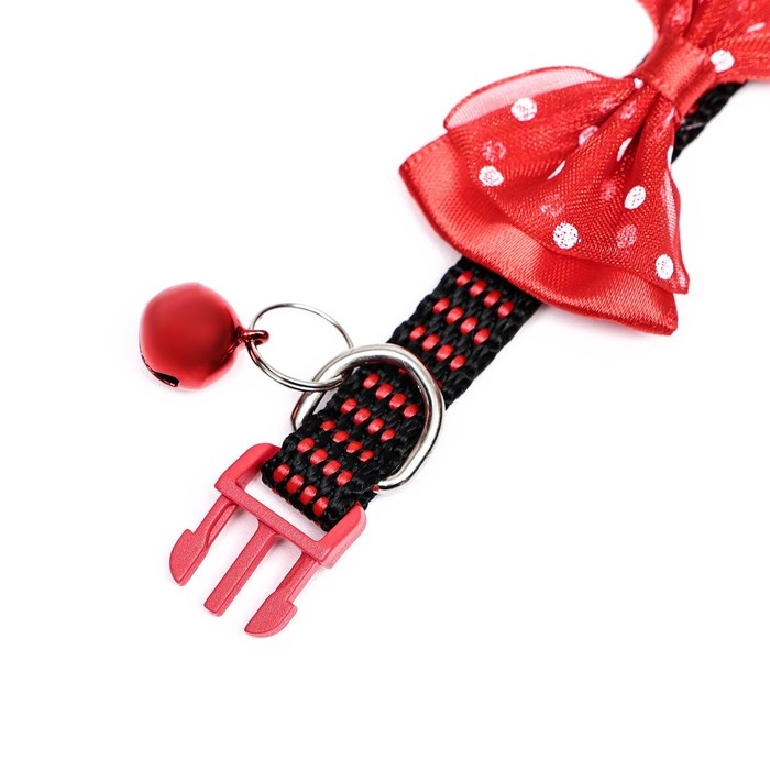 Ошейник текстильный с бантиком и бубенчиком, 30 х 1 см, красный Ошейник текстильный с бантиком и бубенчиком, 30 х 1 см, красный