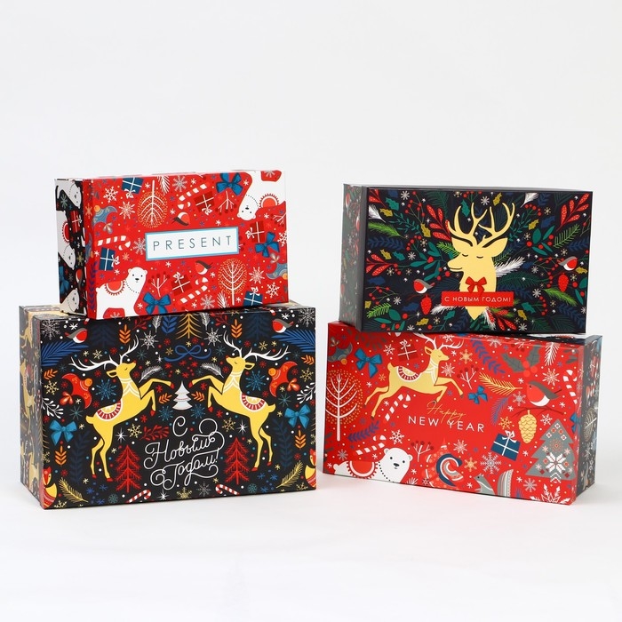 Набор коробок подарочных 15 в 1 &laquo;Европейский&raquo;, 12 х 7 х 4 см - 46,6 х 35,2 х 17.5 см, Новый год