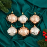 Набор шаров пластик d-8 см, 6 шт "Ночка" цветы люкс, золото Набор шаров пластик d-8 см, 6 шт "Ночка" цветы люкс, золото