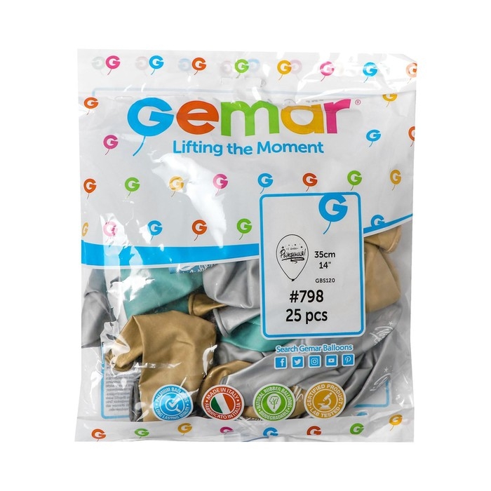 Шар латексный 14" &laquo;С днём рождения&raquo; хром, набор 25 шт.