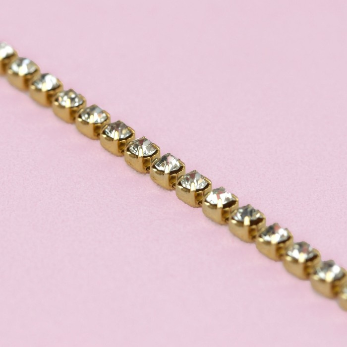 Цепь со стразами, металл, стекло, 2 мм, 9 &plusmn; 1 м, цвет золотой