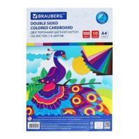 Картон цветной двухсторонний А4, 100 листов, 10 цветов, плотность 220 г/м2, BRAUBERG Kids series, тонированный