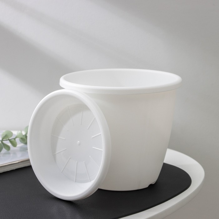 Горшок для цветов с поддоном &laquo;Афина&raquo;, 2,2 л, пластиковый, цвет белый