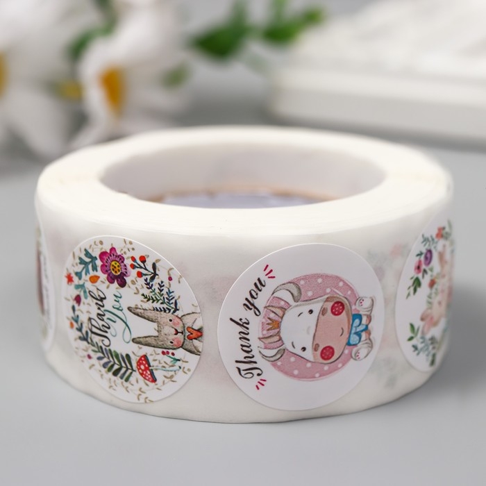 Наклейка бумага Наклейка бумага "Милые животные" d=2,5 см 500 шт в рулоне 3х6,5х6,5 см