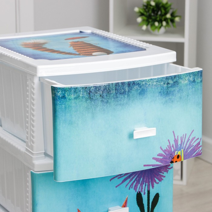 Комод детский 4-х секционный Росспласт «Декор. Кот», 38×95см, цвет белый Комод детский 4-х секционный Росспласт «Декор. Кот», 38×95см, цвет белый