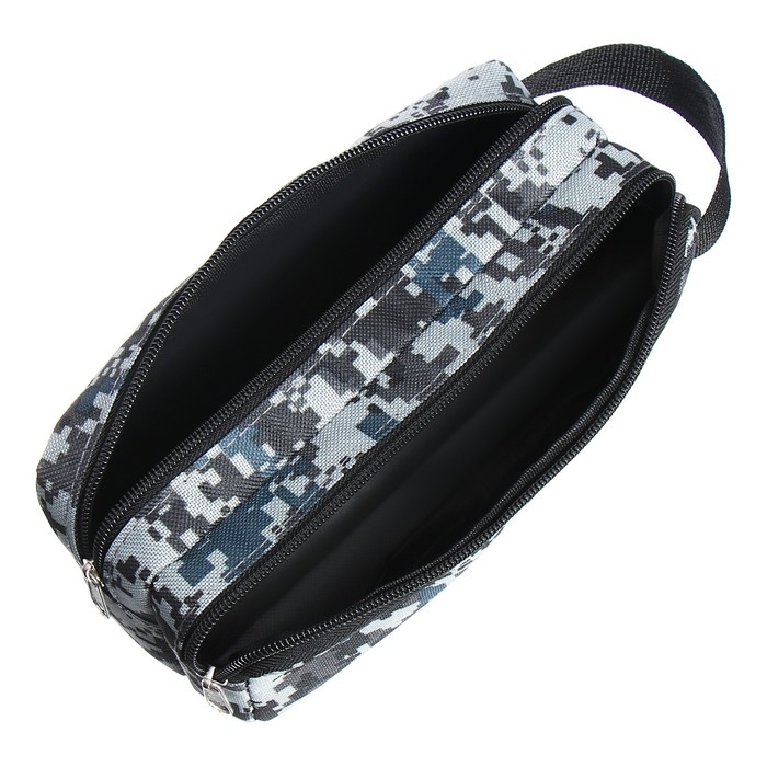 Пенал мягкий 3 отделения, 90 х 215 х 80 мм, объёмный, с ручкой,Calligrata, "Миллитари" серый