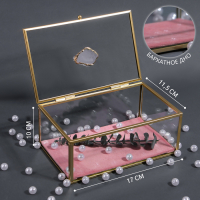 Органайзер для хранения &laquo;Кристалл&raquo;, с крышкой, стеклянный, 1 секция, 17 &times; 11,5 &times; 10 см, цвет прозрачный/медный/розовый