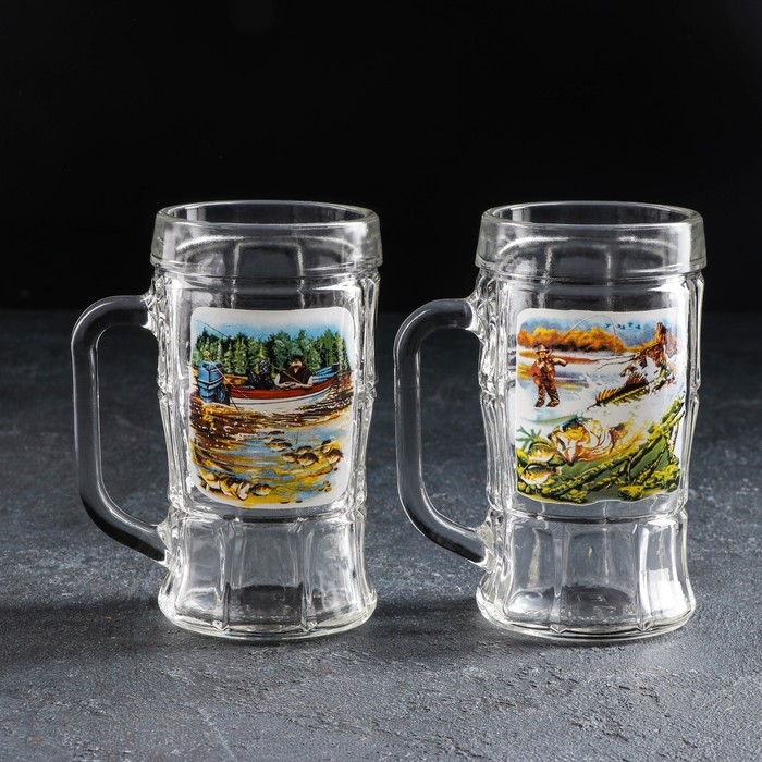 Набор кружек для пива &laquo;Охота-рыбалка&raquo;, 330 мл, 2 шт, рисунок МИКС