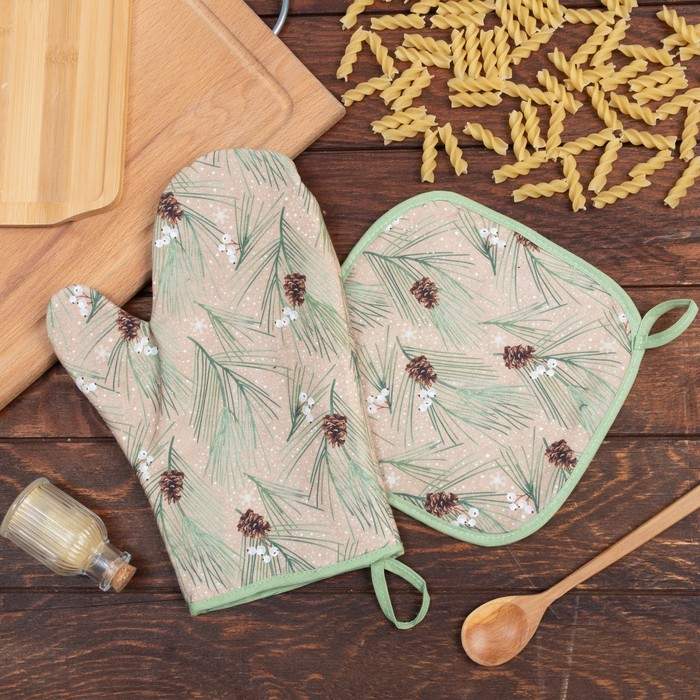 Набор Набор "Spruce branches" варежка-прихватка 20х28см, прихватка 19х19см, 100% хл, ватин 250г/м2