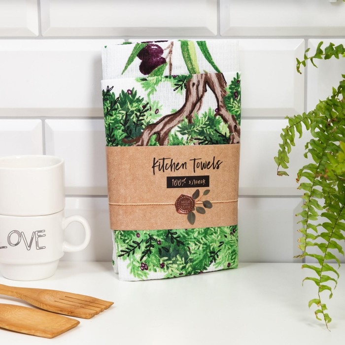 Набор кухонных полотенец Доляна &laquo;Процветай&raquo;, 35х60см-2шт, 100% хлопок