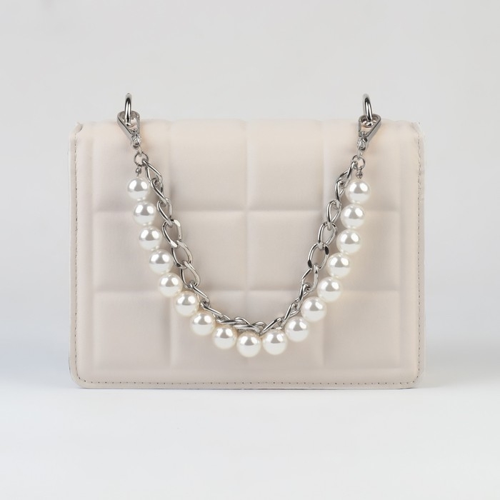 Цепочка для сумки, с жемчугом, d = 13 &plusmn; 1 мм, 2,3 &times; 16 &times; 11,5 мм, 29 &plusmn; 1 см, цвет серебряный