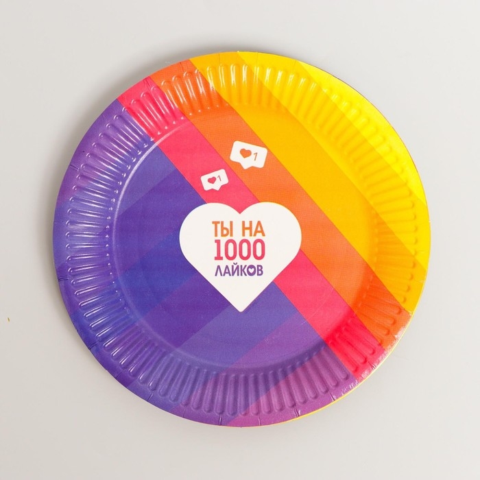 Набор бумажной посуды одноразовый Лайк&raquo;, 6 тарелок, 6 стаканов, 6 колпаков, 1 гирлянда