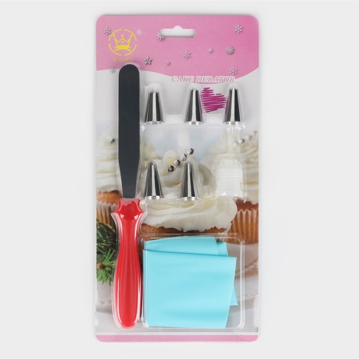 Набор кондитерский, 8 предметов: 5 насадок, адаптер, мешок, шпатель, насадки, цвет МИКС Набор кондитерский, 8 предметов: 5 насадок, адаптер, мешок, шпатель, насадки, цвет МИКС