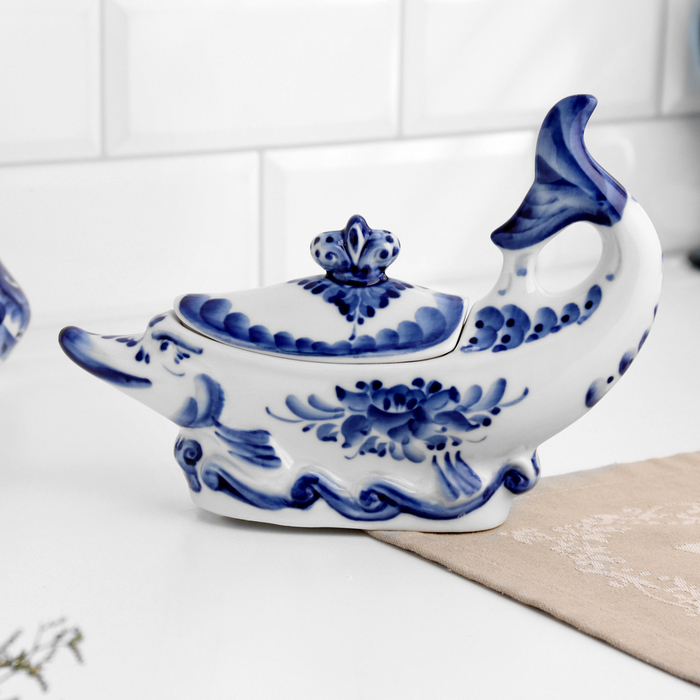 Икорница &laquo;Севрюжка&raquo;, 90 мл, 22х16 см, гжель