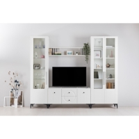 Тумба под ТВ Валенсия 16.45, 1331х383х637, цвет белый / белый МДФ