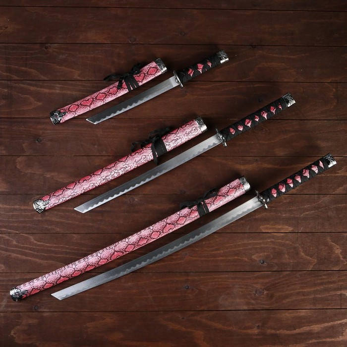 Сув. изделие катаны 3в1 на подставке, ножны кожзам, змея разноцвет 47/70/89см