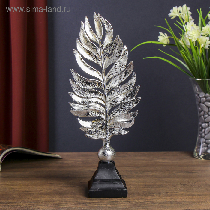 Сувенир полистоун "Пёрышко" серебро 32х12,5х7 см