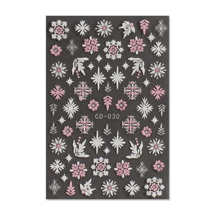 Новый год! Наклейки для ногтей &laquo;Снежинки&raquo;, объемные, цвет белый/розовый