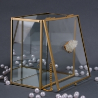 Органайзер для хранения &laquo;MOUNTAINS&raquo;, с крышкой, стеклянный, с зеркальным дном, 1 секция, 15 &times; 15 &times; 8,5 см, цвет прозрачный/медный