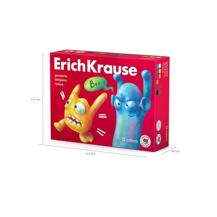 Гуашь 12 цветов х 20 мл, ErichKrause Гуашь 12 цветов х 20 мл, ErichKrause "Jolly Friends", в картонной упаковке