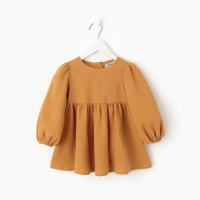 Платье детское с длинным рукавом KAFTAN "Муслин", размер 26 (80-86 см), цвет горчичный