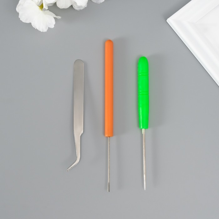 Набор инструментов для квиллинга 3 предмета: инструмент  разрез 0,7 см, шило и пинцет 10 см