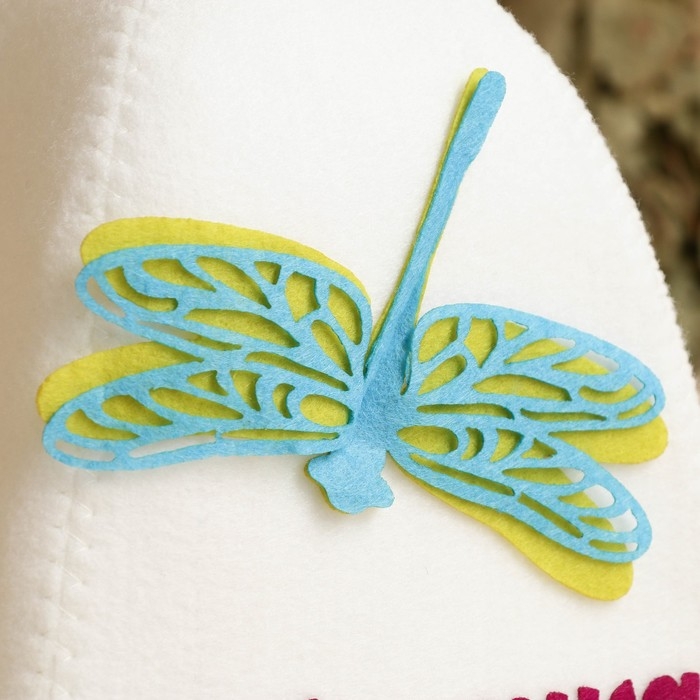 Шапка для бани с аппликацией стрекозы Шапка для бани с аппликацией стрекозы "Алёнушка", войлок