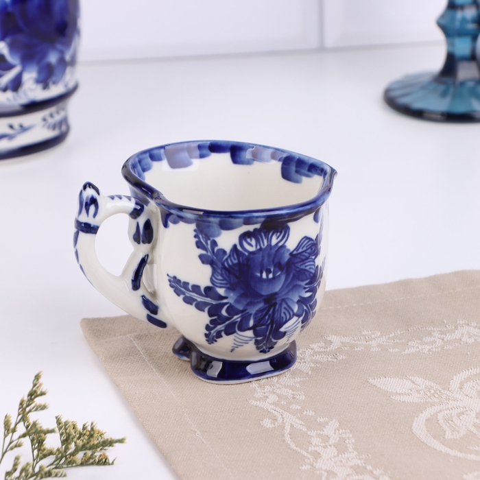 Чайная пара гжель «Кофейная», бело-синий,керамика, Чайная пара гжель «Кофейная», бело-синий,керамика,