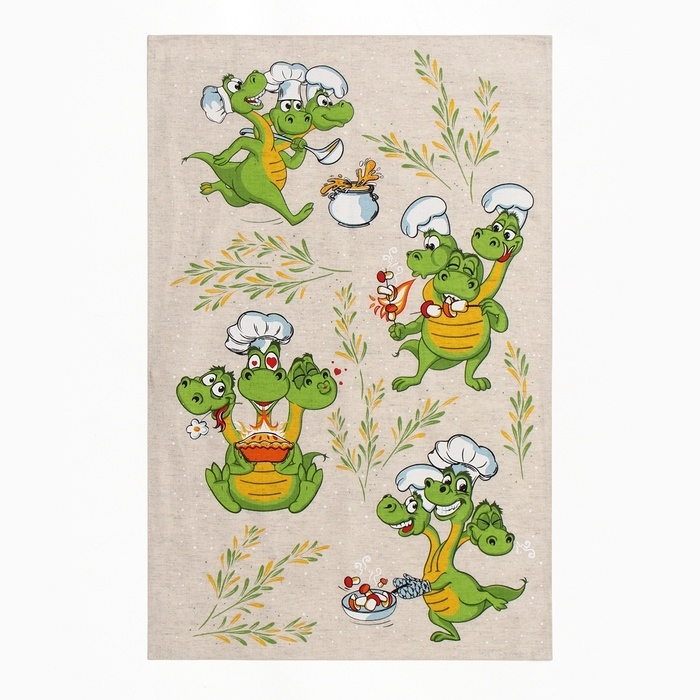 Кухонный набор "Змей Горыныч" (полот. 39х60 + прихв. 14х22см) 160г/м, лен50% хл50%