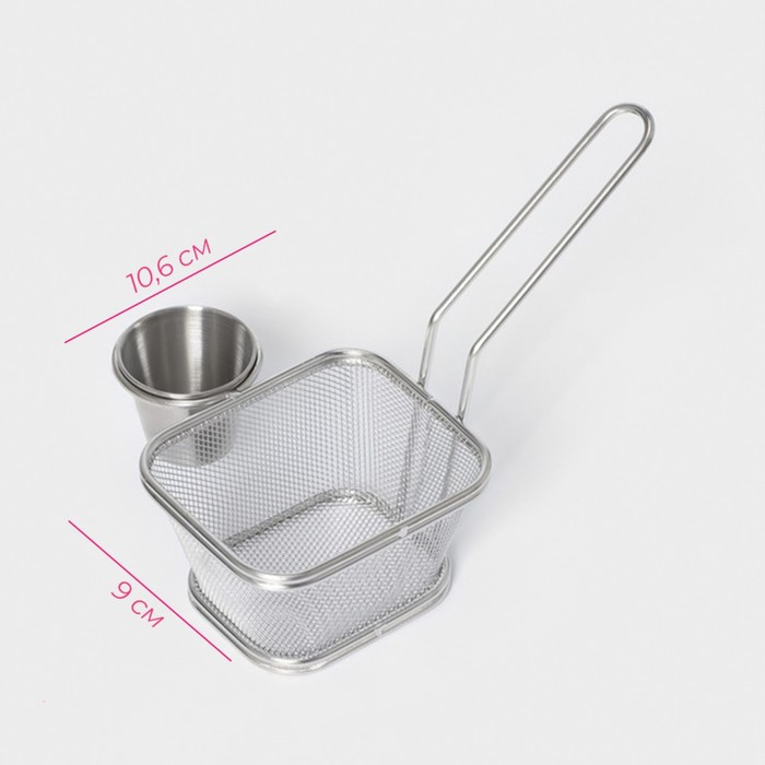 Корзинка для картофеля фри Доляна «Лонгфилд», 14,6×10,6×6 см, с соусником, цвет серебистый Корзинка для картофеля фри Доляна «Лонгфилд», 14,6×10,6×6 см, с соусником, цвет серебистый
