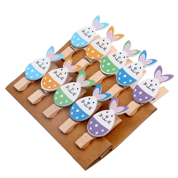 Прищепки декоративные с веревкой для подвеса Прищепки декоративные с веревкой для подвеса "Пасха", 10 шт.