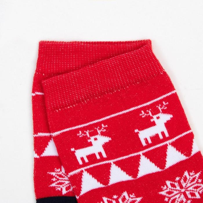 Носки детские &laquo;Узоры и олени&raquo; цвет красный, размер 22-24