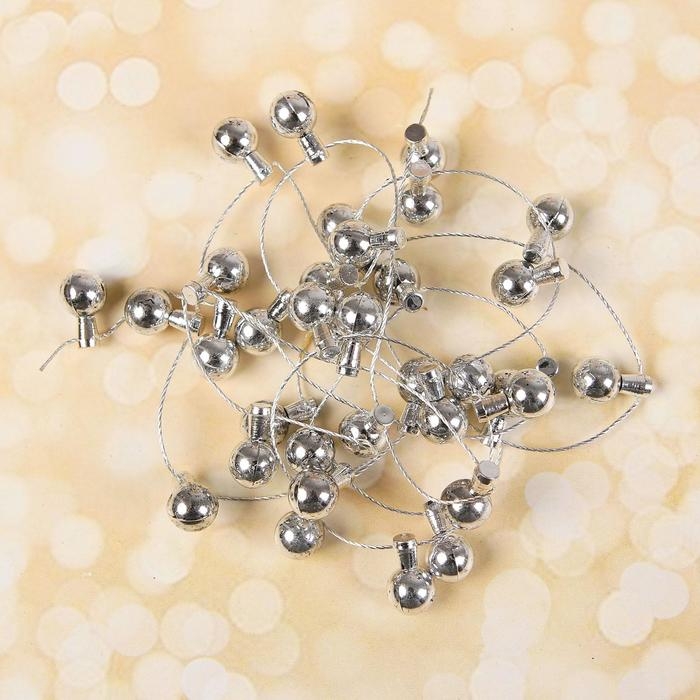 Миниатюра кукольная &laquo;Гирлянда - шарик&raquo; длина 1 метр, игрушка: 1,5&times;0,8 см, цвет серебряный