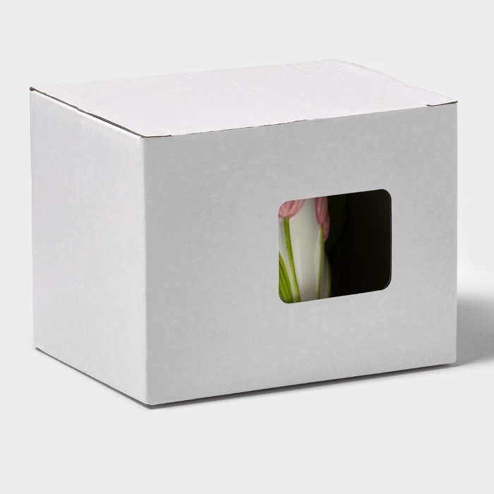 Кружка «Тюльпан», 430 мл, розовый цветок, керамика, белая Кружка «Тюльпан», 430 мл, розовый цветок, керамика, белая