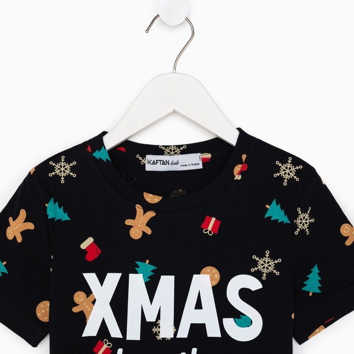 Футболка детская KAFTAN "Xmas family" , размер 32 (110-116), цвет чёрный